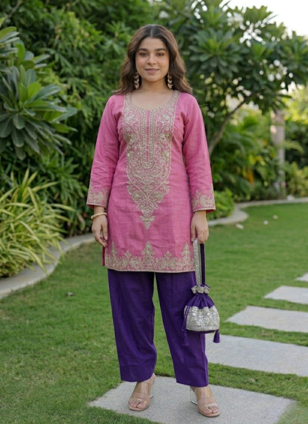 Viscose Embroidered Set with Batwa Bag