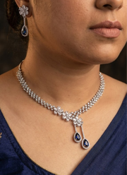 Diamond Cut Necklace & Earring Set with Blue Stone 3