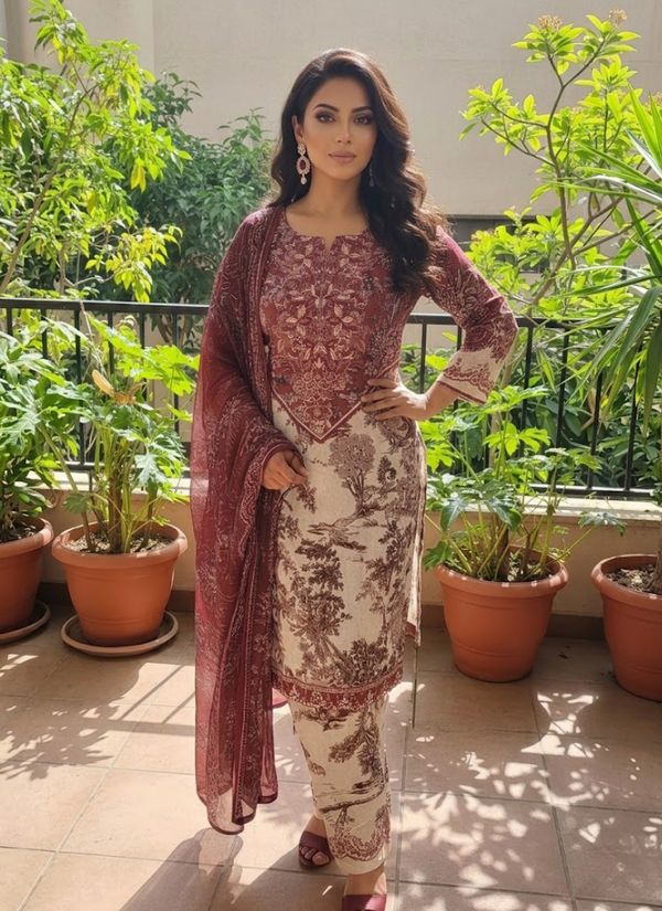 Lawn Cotton Salwar Kameez with Chiffon Dupatta