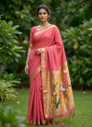 Cotton Paithani Saree – Zari Buttis & Pallu with Blouse 2