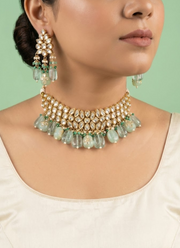 Kundan Choker Necklace Set – Light Green Beads 2