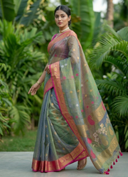 Pure Resham Muslin Banarasi Saree with Blouse 2