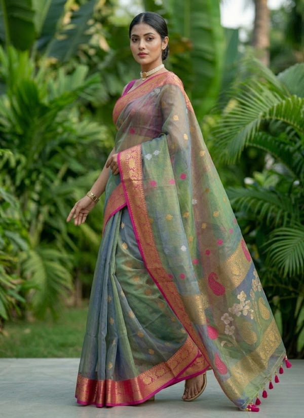 Pure Resham Muslin Banarasi Saree with Blouse