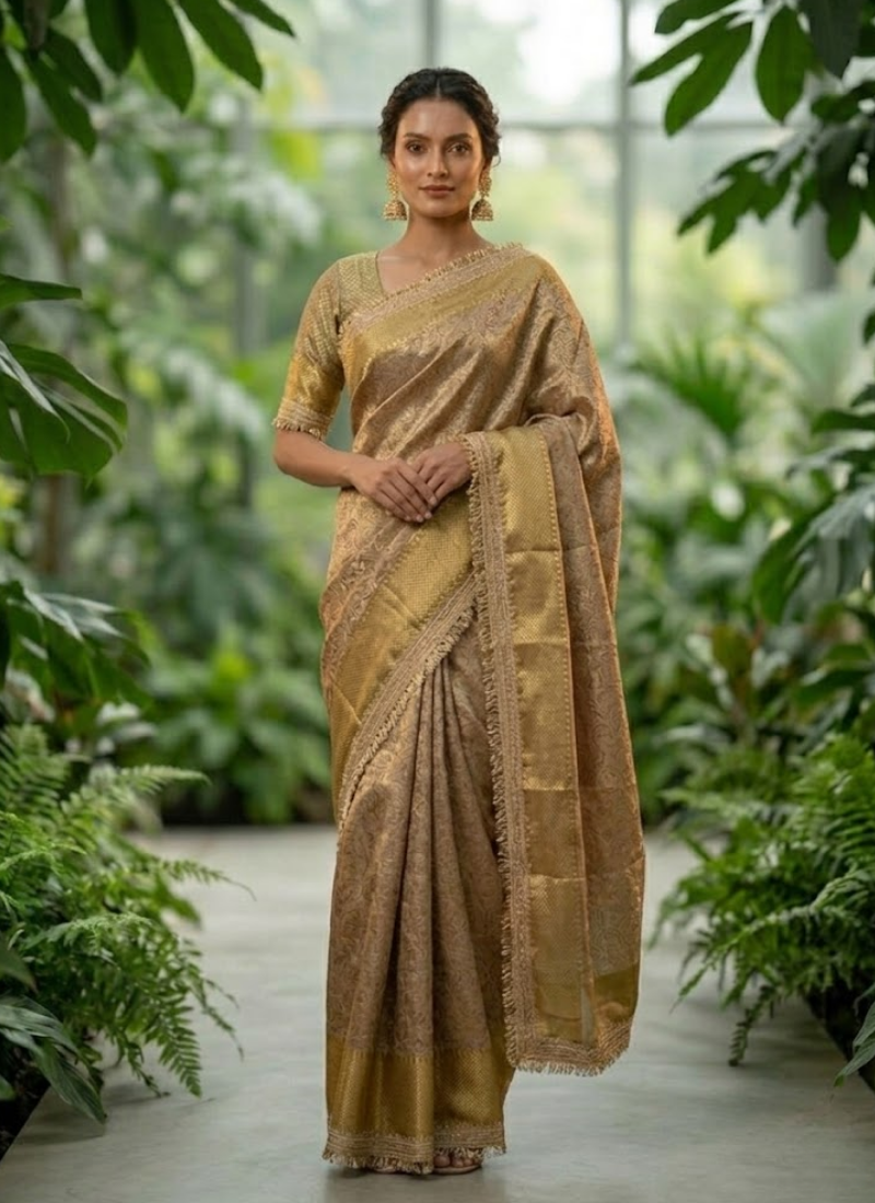 Gold Tissue Banarasi Saree with Heavy Border