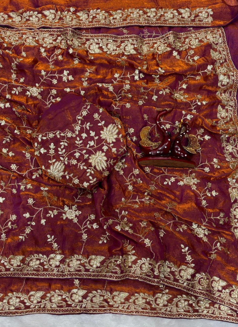 Space Silk Saree – Sequin & Zari Embroidery with Matching Blouse