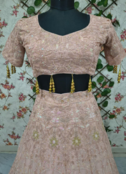 Pink Faux Georgette Bridal Lehenga Choli with Sequins & Dori Embroidery + Net Dupatta 6