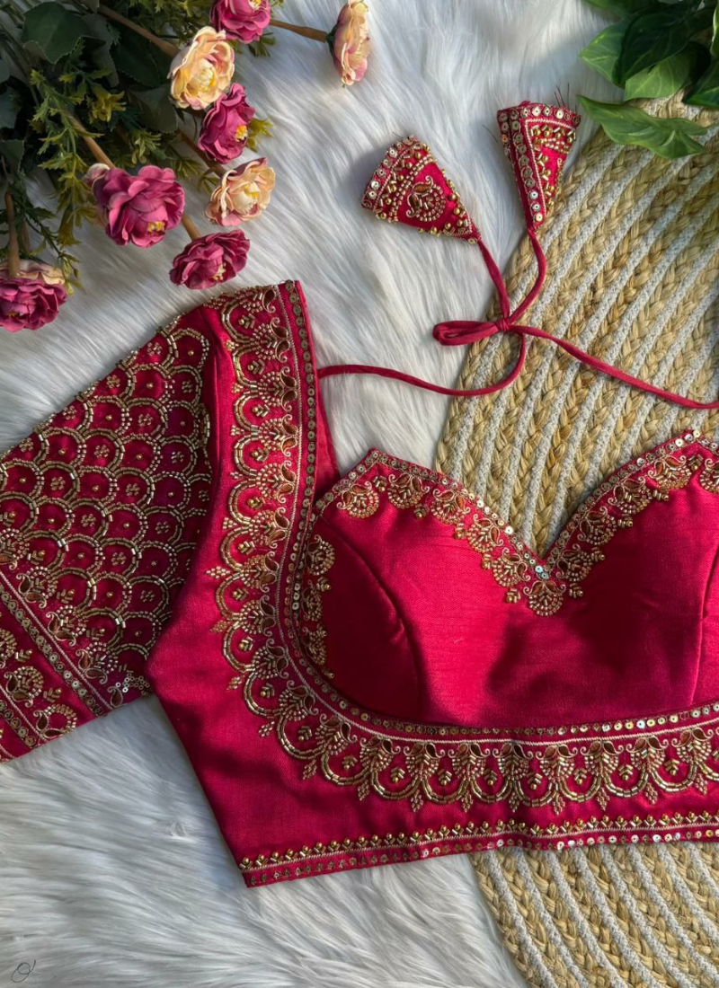 Italian Silk Women’s Blouse with Sequins & Handwork Partywear Design