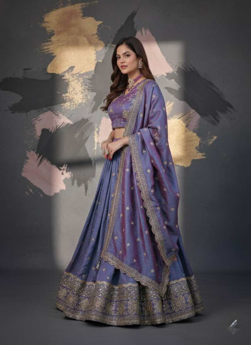 YSL Silk Lehenga Choli with Zari &amp; Sequin Work