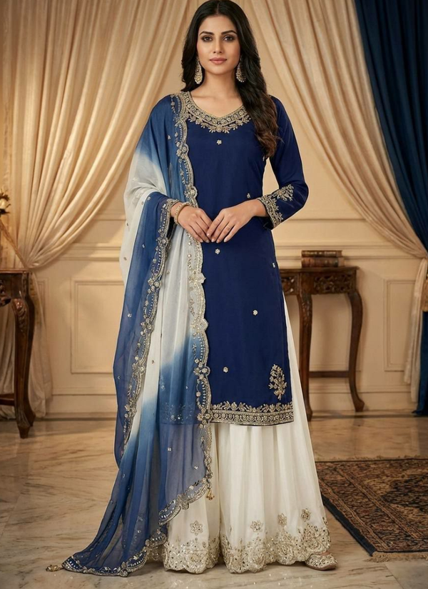 French Crepe Salwar Suit with Organza Dupatta