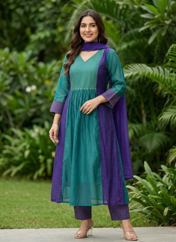 Mul Chanderi Pure Kurta Pant Dupatta Set, designer outfits online Australia