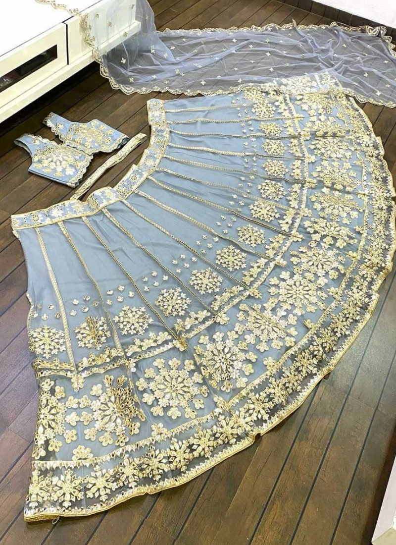 Net Lehenga Choli with Foil Paper & Zari Embroidery + Banglori Satin Blouse & Dupatta