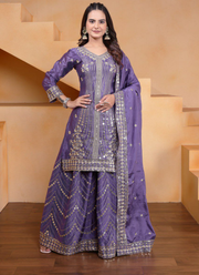 Sharara Suit in Chinon with Sequins Embroidery Work + Dupatta 2