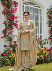 Velvet Embroidered Palazzo Suit with Twill Net Dupatta 3