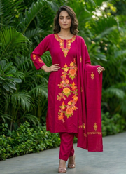 Burgundy Pashmina Suit – Thread Embroidery 2