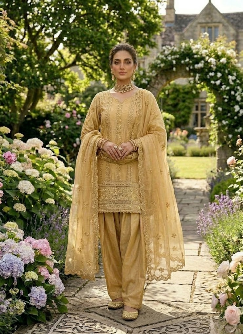 JMC Silk Palazzo Suit with Sequin &amp; Thread Work