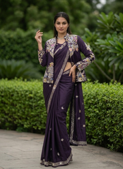 Party Jacket Saree – Heavy Crepe Satin with Embroidery Work, Traditional Indian Saree & Ethnic Fashion Australia 2