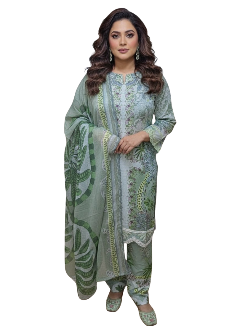 Pakistani Lawn Cotton Salwar Kameez with Chiffon Dupatta