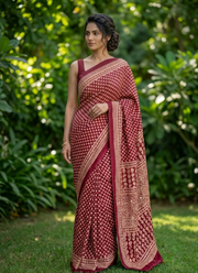 Ajrak Printed Silk Saree – Digital Print with Real Mirror Handwork & Satin Blouse 2