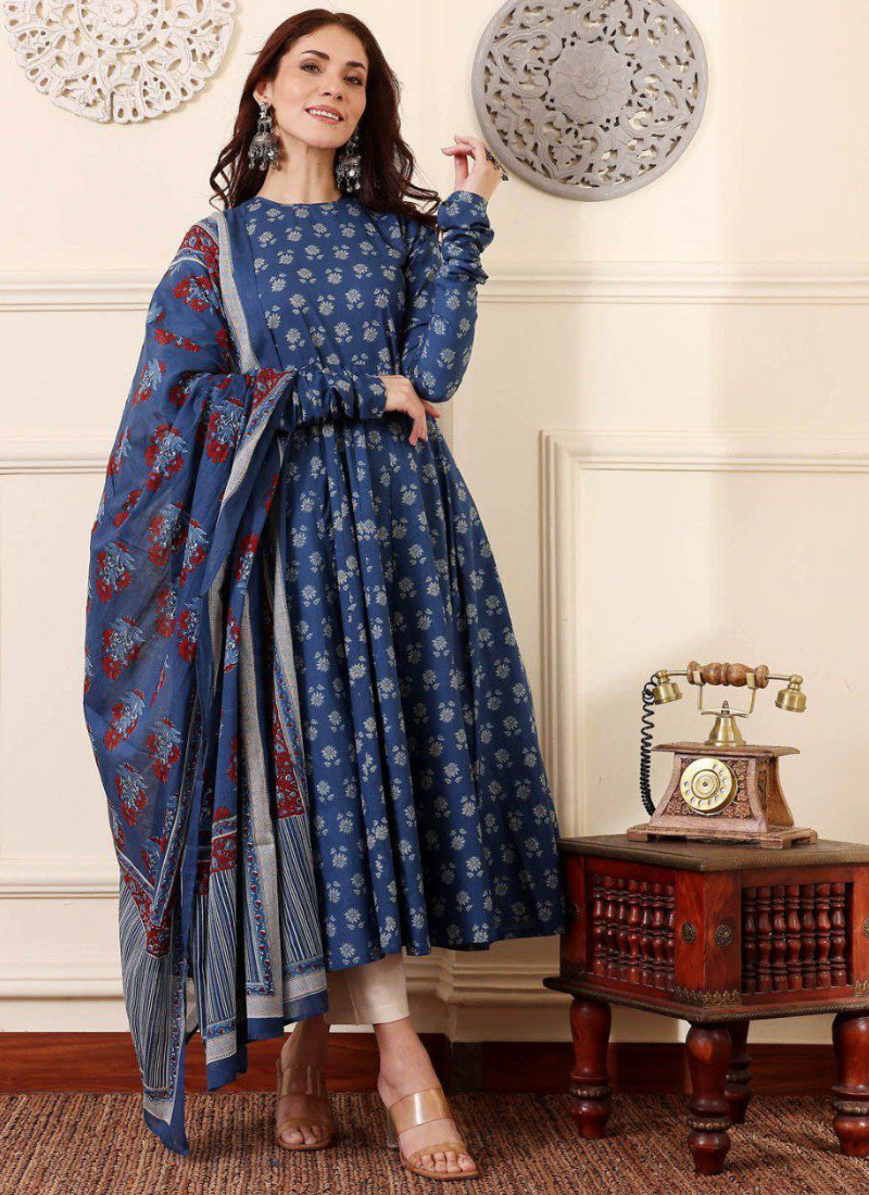 Rayon Print Anarkali Dress with Cotton Blend Dupatta