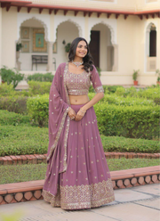 Faux Georgette Lehenga Choli with Sequins & Zari Embroidery + Lace Dupatta 6