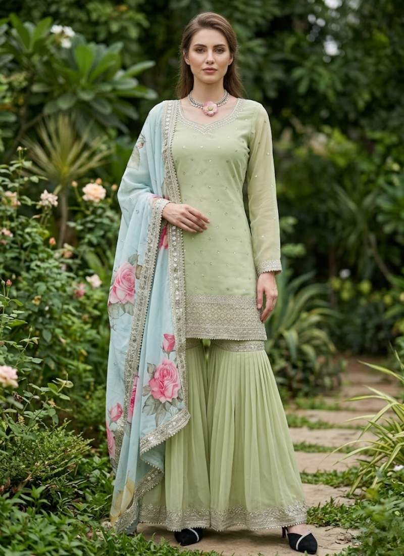 Georgette Sharara Set with Silk Dupatta Glow Australia