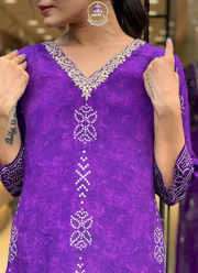 Pink French Crepe Kurta Set with Dupatta 6