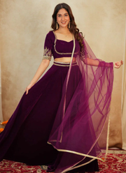 Velvet Lehenga Choli with Sequins & Dori Work + Net Dupatta (Flair 3.5m) 3