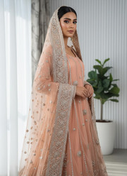 Pakistani Anarkali Dress – Peach Net Gota Patti 3