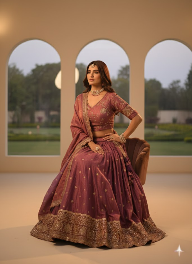 YSL Silk Lehenga Choli with Zari &amp; Sequin Work