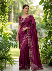 Pure Fandy Satin Silk Saree with Rose Gold Beadwork 2