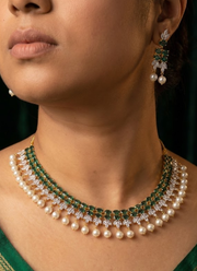 Diamond Cut Necklace & Earring Set with Green Stone 4