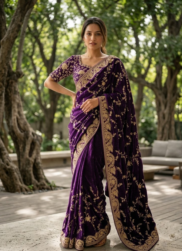 Space Silk Saree – Sequin & Zari Embroidery with Matching Blouse, designer sarees Australia