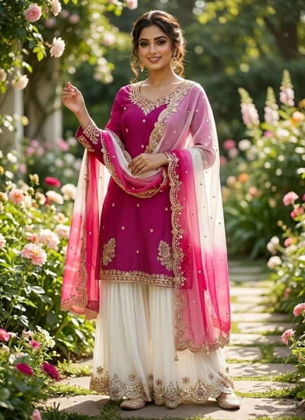 French Crepe Salwar Suit with Organza Dupatta