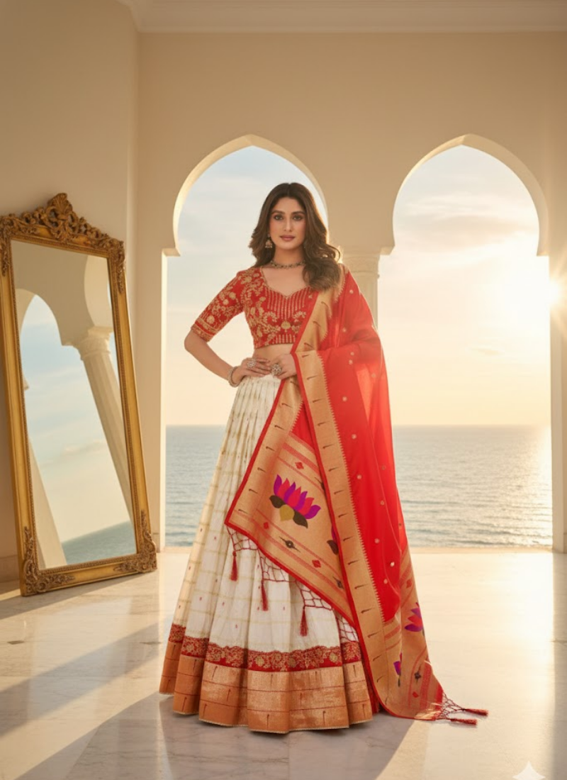Paithani Silk Lehenga Choli with Zari Weaving - View 1