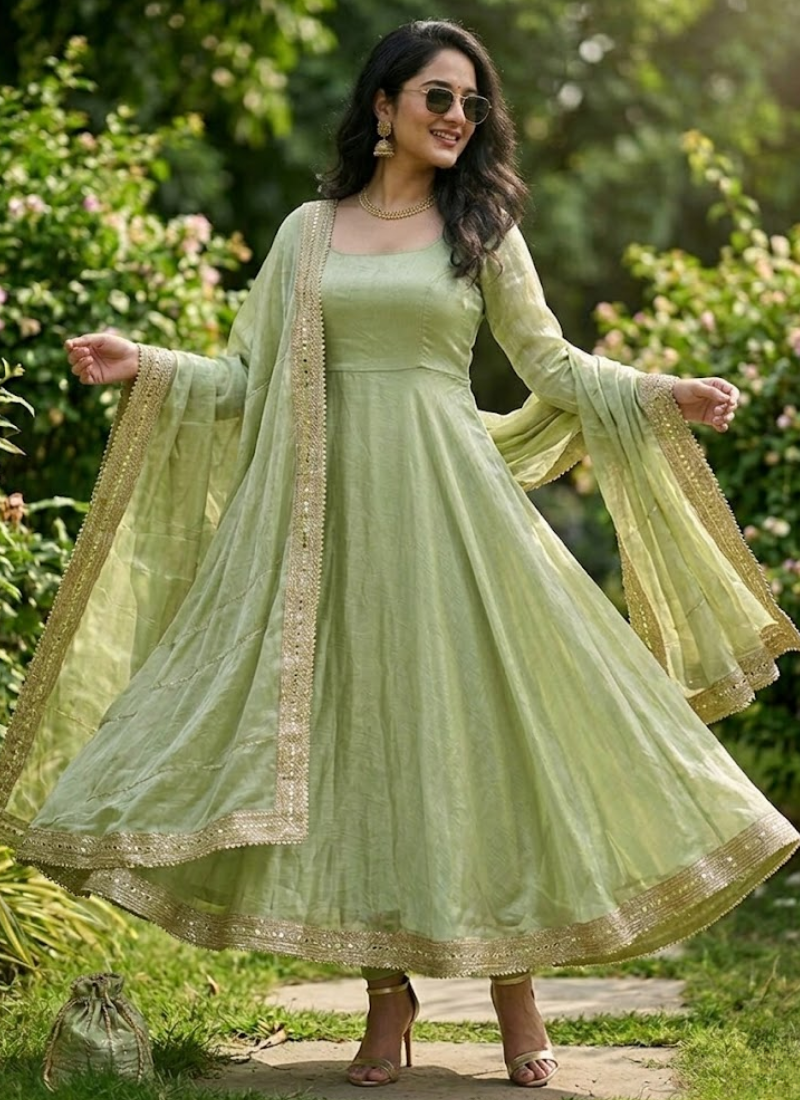 Fendy Silk Gown Set with Sequin &amp; Thread Work