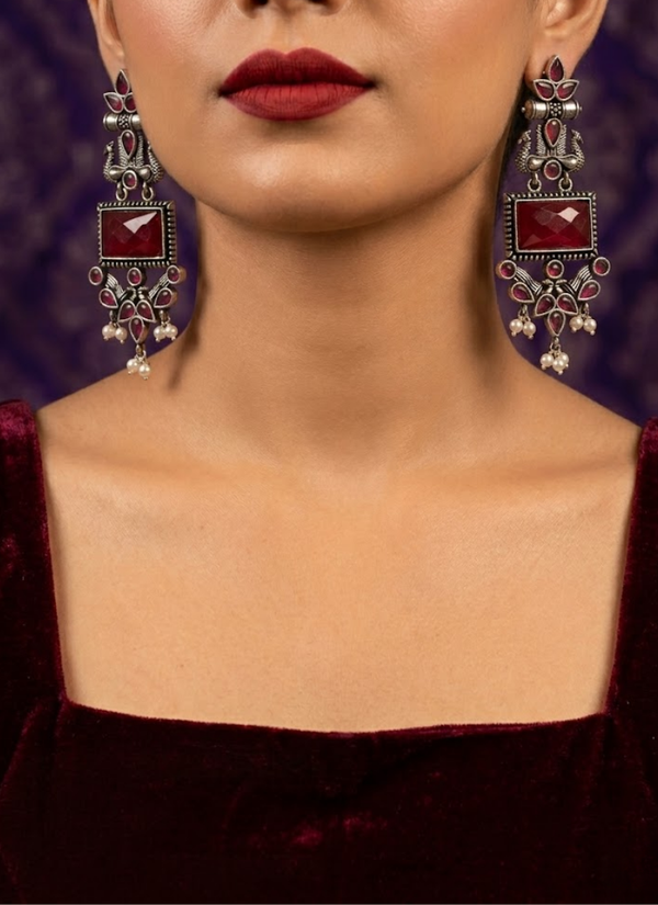 Rubyred German Silver Earrings