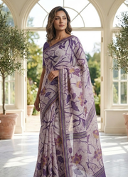 Dhanwari Silk Saree with Floral Print & Zari Border + Contrast Blouse 2