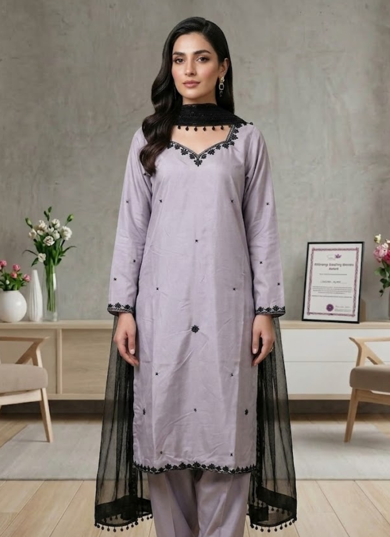 Heavy Crepe Silk Farshi Salwar Suit with Organza Dupatta - View 6