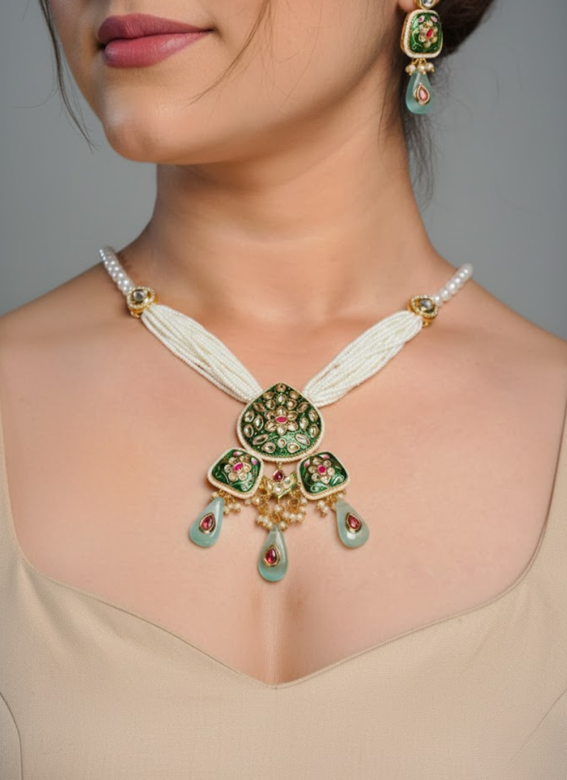 Kundan Necklace Set with Artificial Pearls – Earrings & Pearls