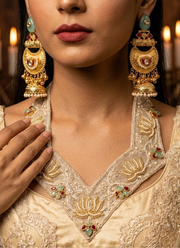 Sea Green Red Golden Kashmiri Earrings 8