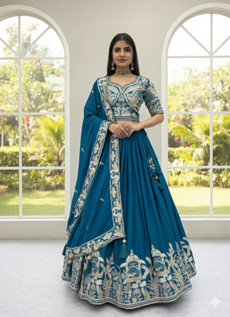 Chinon Embroidered Lehenga Choli with Dupatta