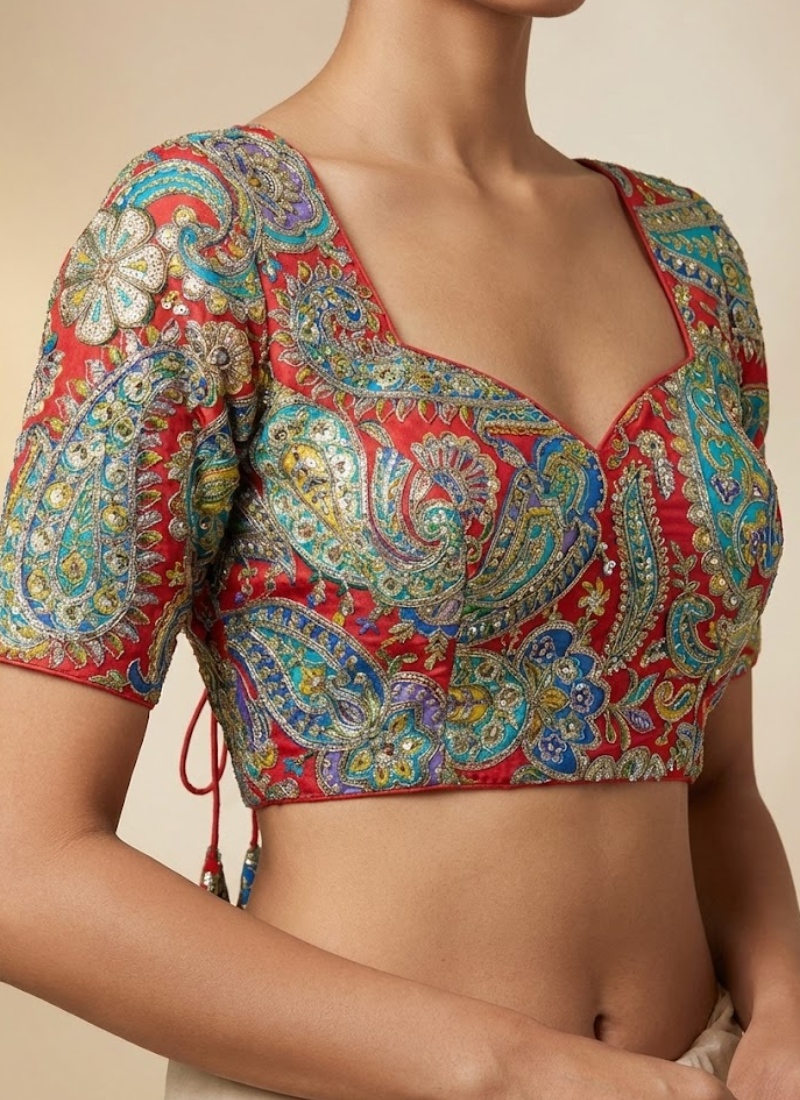 Crape Silk Women’s Blouse with Heavy Position Work & Back‑Open Design