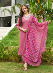 Rayon Embroidered Punjabi Suit Set with Pant & Taby Dupatta (Sizes M–XXL) 3