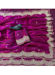 Fendy Satin Silk Saree – Gold Embroidery with Pearl Detailing & Matching Blouse 4