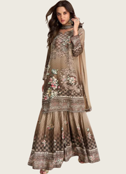 Mocha Brown Chinon Silk Sharara Suit with Mirror & Stone Work + Dupatta 2