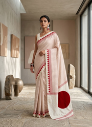 Gaji Silk Saree – White & Red Combination with Blouse Piece 2