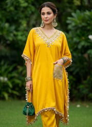 Devsena Satin Kaftan Set with Mirror Work 6