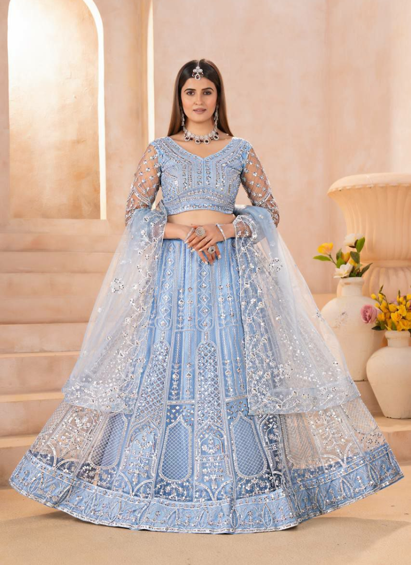 Butterfly Net Bridal Lehenga Choli with Sequins & Codding Embroidery + Dupatta