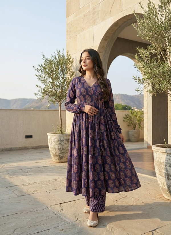 Anarkali Suit in Heavy Rayon with Digital Print Work + Bottom