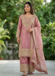 Women’s Fendy Silk Embroidered Sharara Kurta Dupatta Set 4